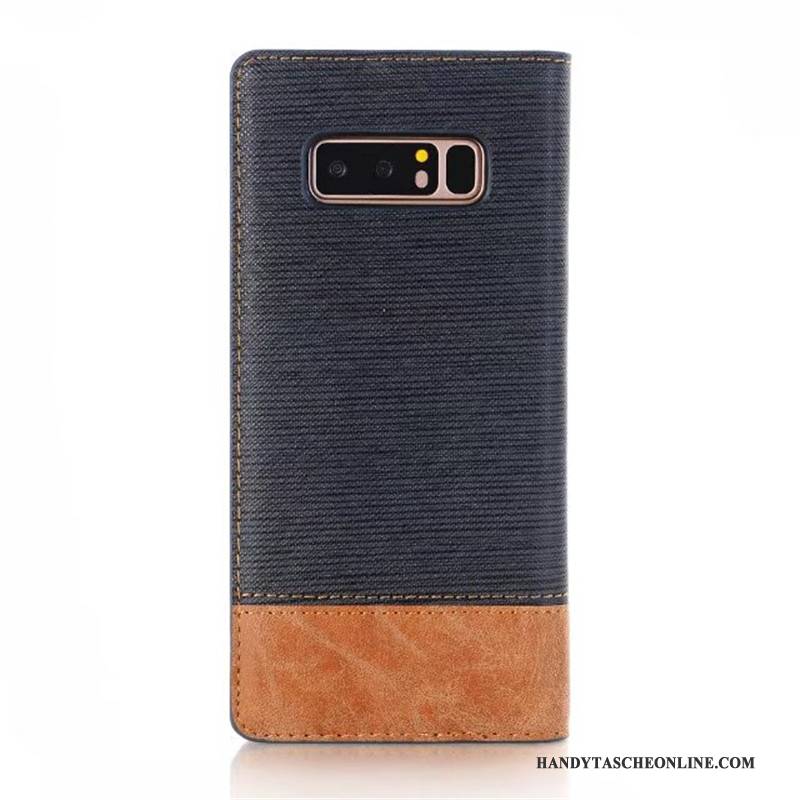 Hülle Samsung Galaxy Note 8 Lederhülle Zweifarbig Dunkelblau, Case Samsung Galaxy Note 8 Schutz Automatisch