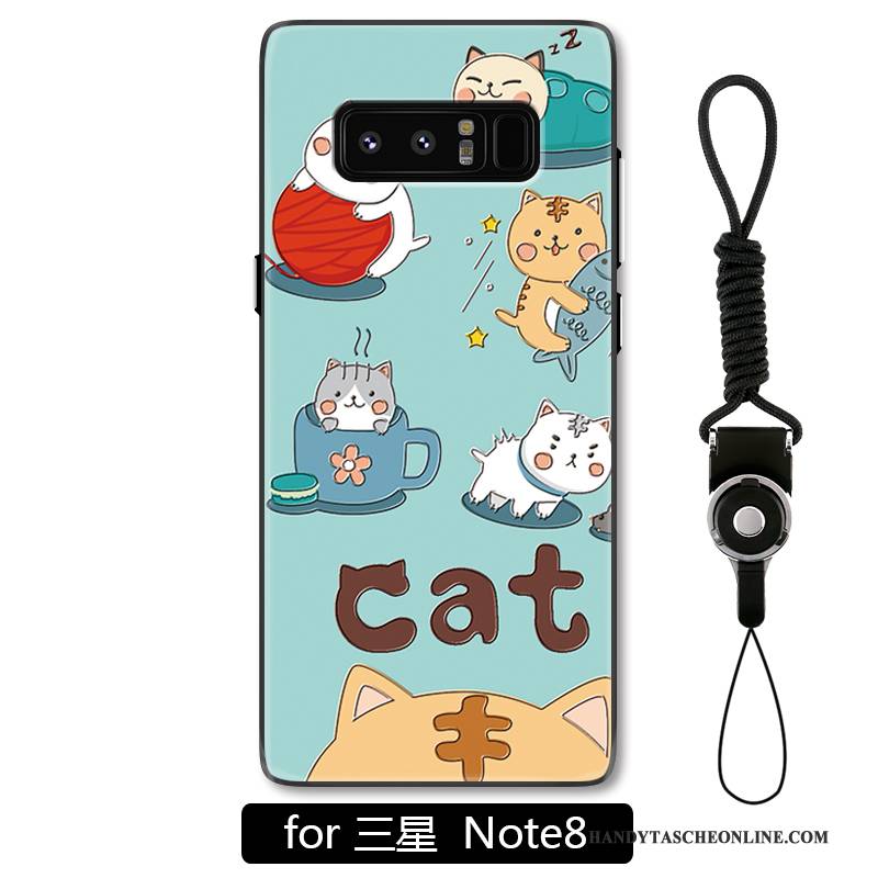 Hülle Samsung Galaxy Note 8 Prägung Handyhüllen Hellblau, Case Samsung Galaxy Note 8 Karikatur Katzen Nette