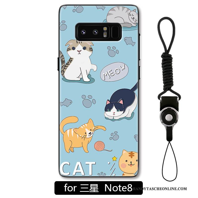 Hülle Samsung Galaxy Note 8 Prägung Handyhüllen Hellblau, Case Samsung Galaxy Note 8 Karikatur Katzen Nette