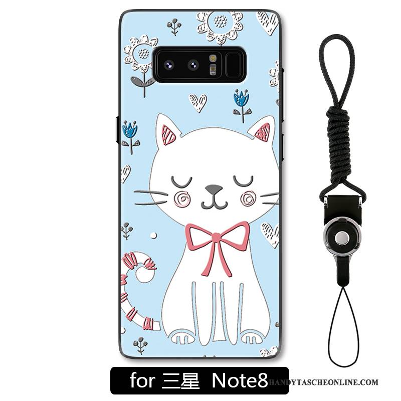 Hülle Samsung Galaxy Note 8 Prägung Handyhüllen Hellblau, Case Samsung Galaxy Note 8 Karikatur Katzen Nette