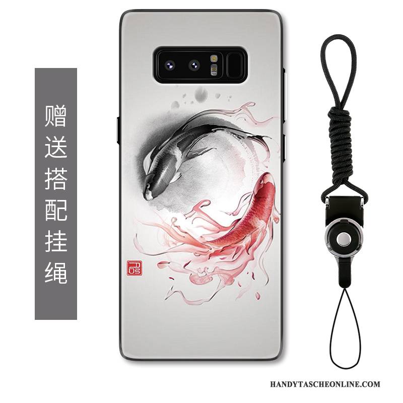 Hülle Samsung Galaxy Note 8 Prägung Handyhüllen Karpfen, Case Samsung Galaxy Note 8 Schutz Grün Chinesische Art