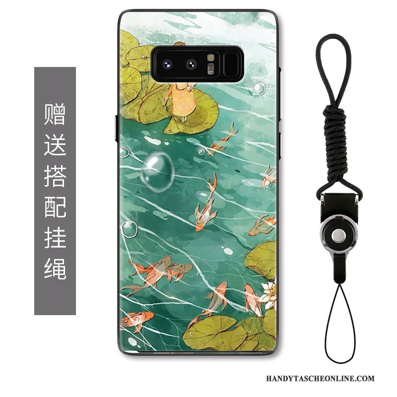 Hülle Samsung Galaxy Note 8 Prägung Handyhüllen Karpfen, Case Samsung Galaxy Note 8 Schutz Grün Chinesische Art