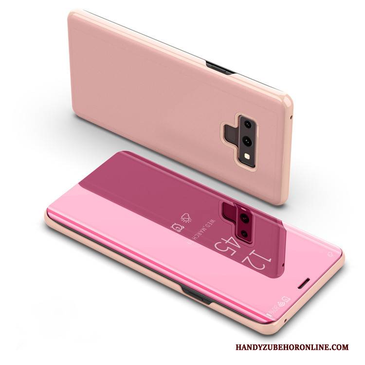 Hülle Samsung Galaxy Note 9 Halterung Handyhüllen Rosa, Case Samsung Galaxy Note 9 Lederhülle Spiegel