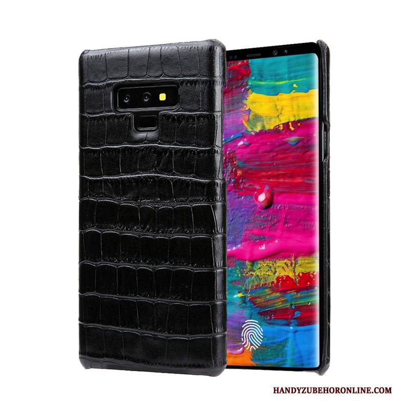 Hülle Samsung Galaxy Note 9 Lederhülle Kuh Handyhüllen, Case Samsung Galaxy Note 9 Leder Schwarz