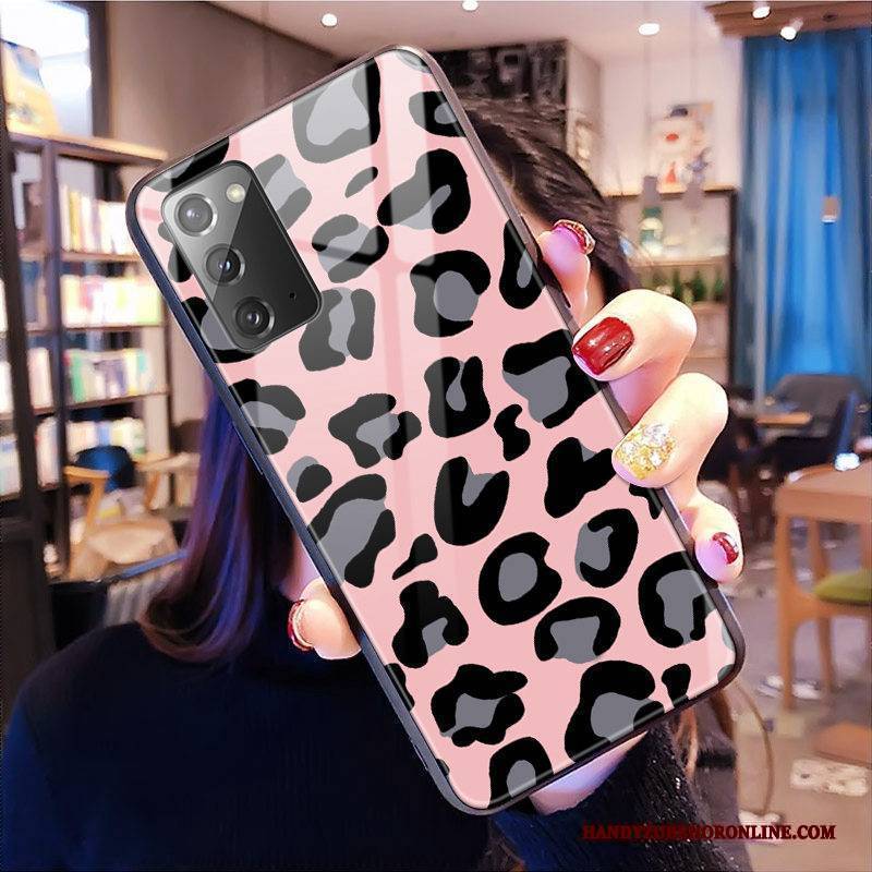 Hülle Samsung Galaxy Note20 Glas Rosa, Case Samsung Galaxy Note20 Handyhüllen Leopard