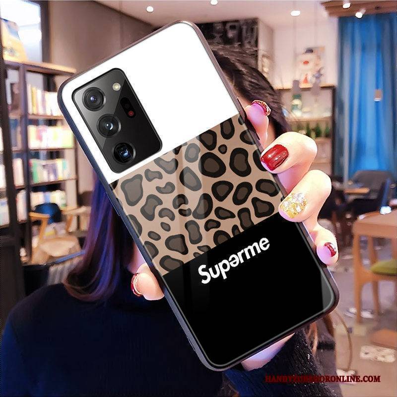 Hülle Samsung Galaxy Note20 Glas Rosa, Case Samsung Galaxy Note20 Handyhüllen Leopard