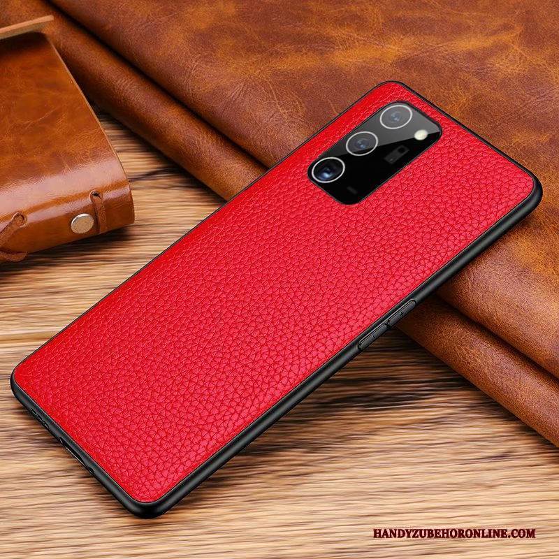 Hülle Samsung Galaxy Note20 Taschen Rot Handyhüllen, Case Samsung Galaxy Note20 Lederhülle Hintere Abdeckung