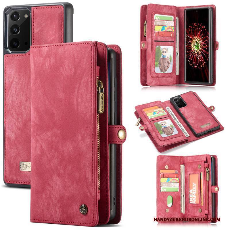 Hülle Samsung Galaxy Note20 Taschen Weinrot Handyhüllen, Case Samsung Galaxy Note20 Folio