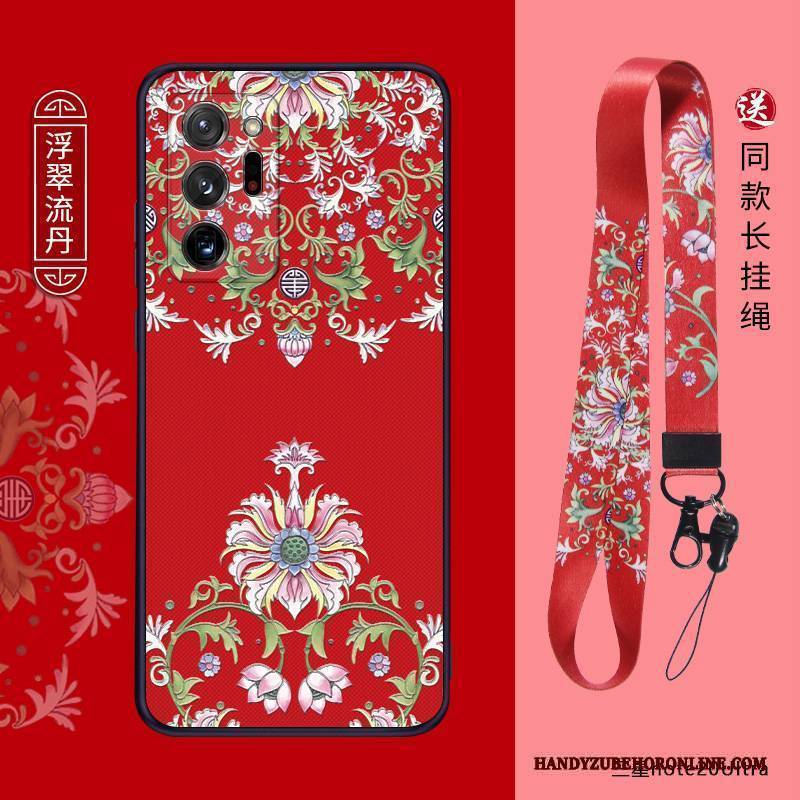 Hülle Samsung Galaxy Note20 Ultra Weiche Chinesische Art Netto Rot, Case Samsung Galaxy Note20 Ultra Silikon Schlank Nubuck