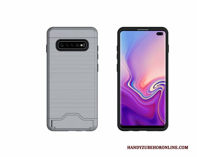 Hülle Samsung Galaxy S10 Halterung Handyhüllen Grau, Case Samsung Galaxy S10 Schutz Seide Karte