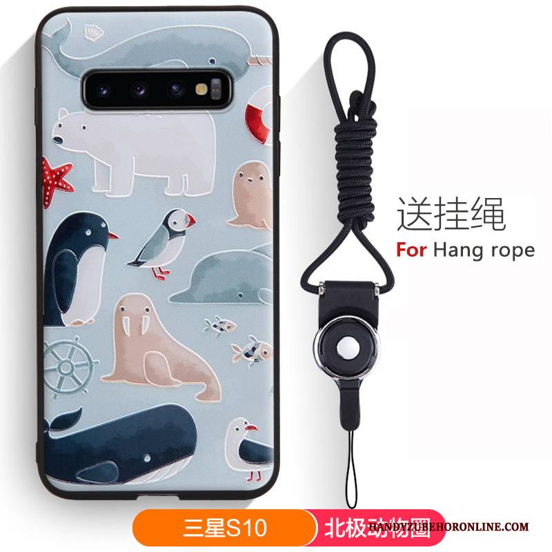 Hülle Samsung Galaxy S10 Karikatur Handyhüllen Hängende Verzierungen, Case Samsung Galaxy S10 Weiche Nette Grün