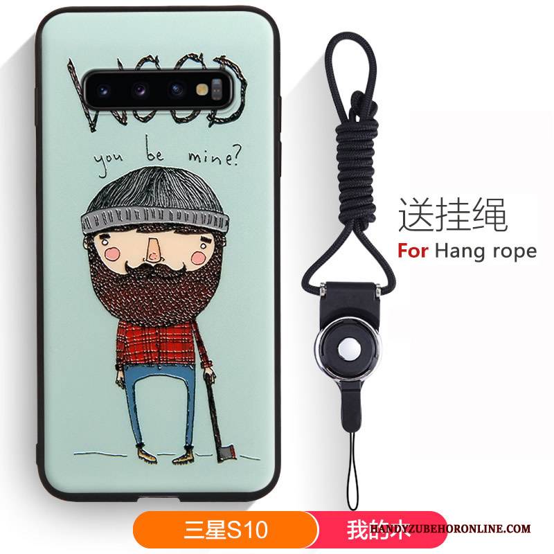 Hülle Samsung Galaxy S10 Karikatur Handyhüllen Hängende Verzierungen, Case Samsung Galaxy S10 Weiche Nette Grün