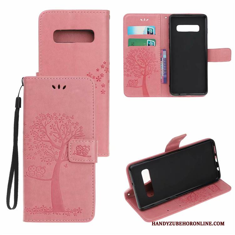 Hülle Samsung Galaxy S10 Karikatur Handyhüllen Rot, Case Samsung Galaxy S10 Lederhülle Bäume Katzen