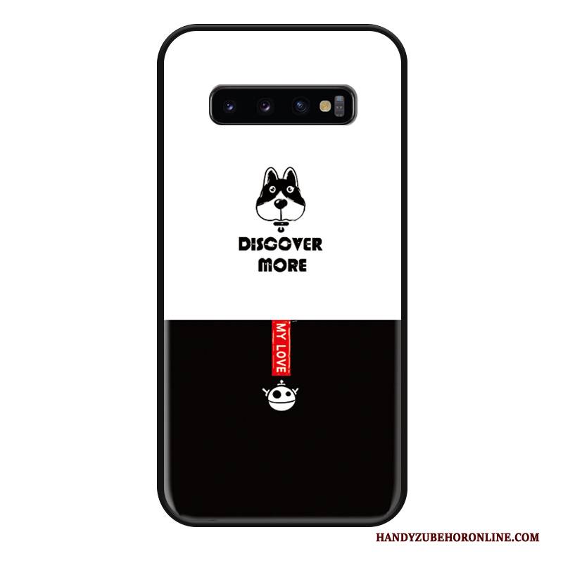 Hülle Samsung Galaxy S10+ Karikatur Trendmarke Nubuck, Case Samsung Galaxy S10+ Schutz Hund Schwarz