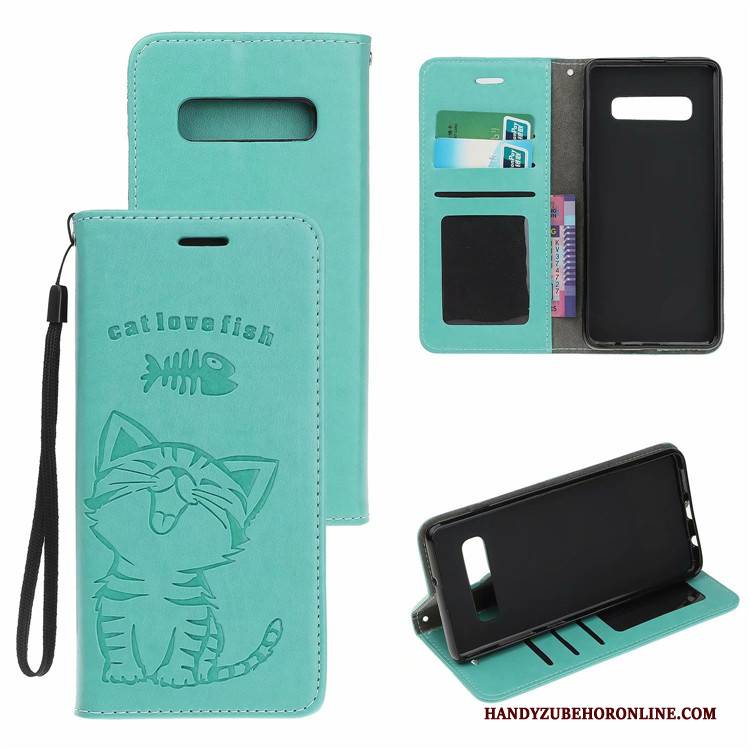 Hülle Samsung Galaxy S10 Lederhülle Anti-sturz Blau, Case Samsung Galaxy S10 Schutz Katzen Handyhüllen