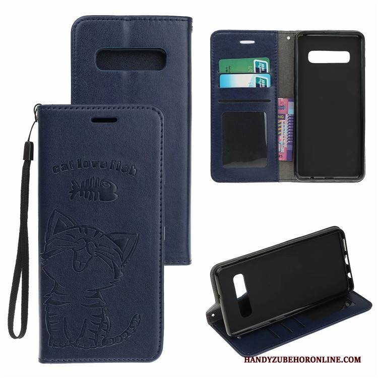 Hülle Samsung Galaxy S10 Lederhülle Anti-sturz Blau, Case Samsung Galaxy S10 Schutz Katzen Handyhüllen