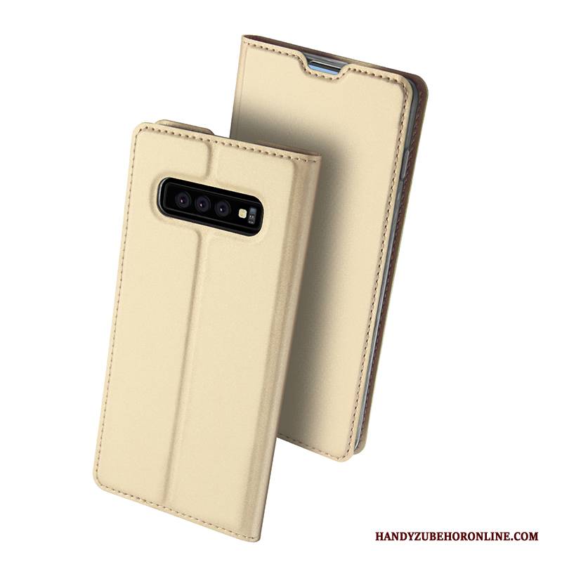 Hülle Samsung Galaxy S10+ Lederhülle Karte Business, Case Samsung Galaxy S10+ Taschen Gold Handyhüllen