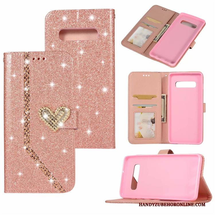 Hülle Samsung Galaxy S10 Lederhülle Karte Neu, Case Samsung Galaxy S10 Folio Handyhüllen Rosa