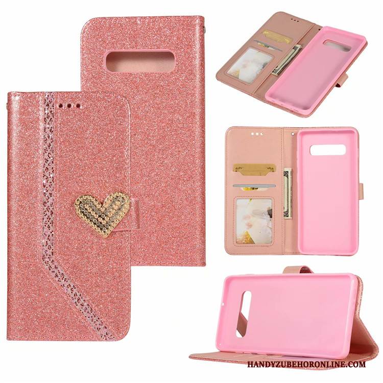 Hülle Samsung Galaxy S10 Lederhülle Karte Neu, Case Samsung Galaxy S10 Folio Handyhüllen Rosa