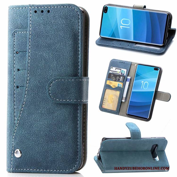 Hülle Samsung Galaxy S10 Lederhülle Nubuck Blau, Case Samsung Galaxy S10 Handyhüllen Anti-sturz