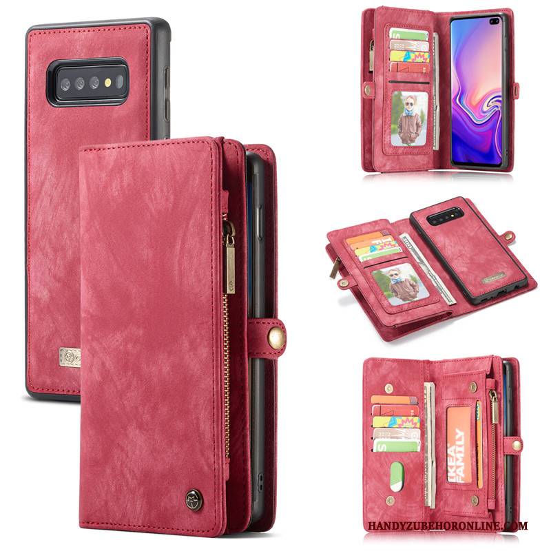 Hülle Samsung Galaxy S10+ Lederhülle Rot Trend, Case Samsung Galaxy S10+ Geldbörse Karte Handyhüllen