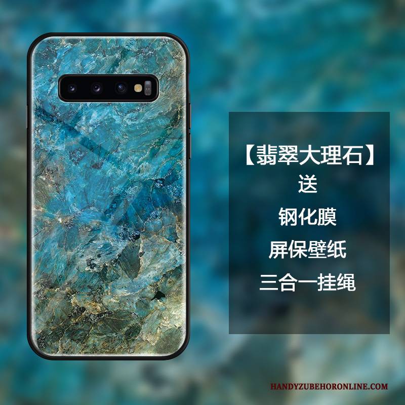 Hülle Samsung Galaxy S10 Luxus Persönlichkeit Grün, Case Samsung Galaxy S10 Kreativ Gehärtetes Glas Anti-sturz