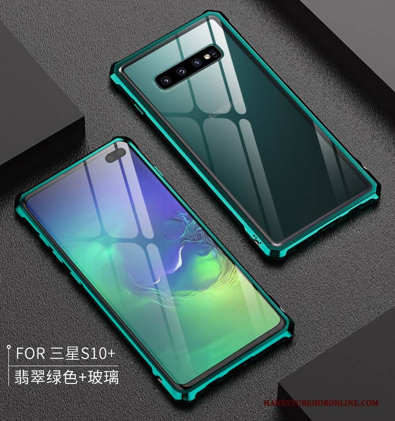 Hülle Samsung Galaxy S10+ Metall Anti-sturz Grenze, Case Samsung Galaxy S10+ Schutz Grün Transparent