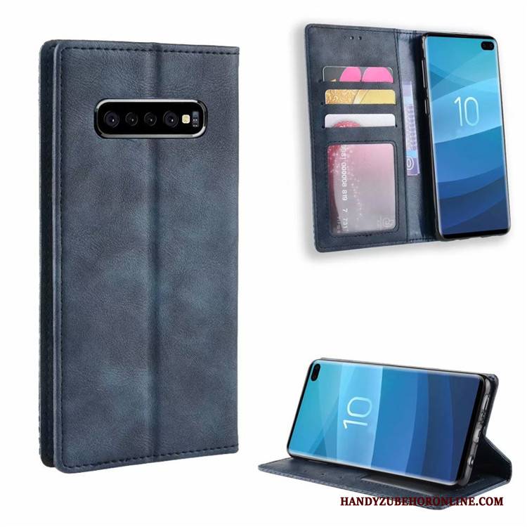 Hülle Samsung Galaxy S10 Retro Blau Magnetschließe, Case Samsung Galaxy S10 Schutz Handyhüllen Business