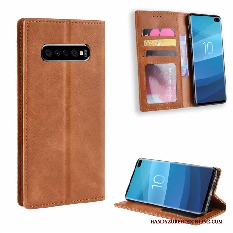 Hülle Samsung Galaxy S10 Retro Blau Magnetschließe, Case Samsung Galaxy S10 Schutz Handyhüllen Business