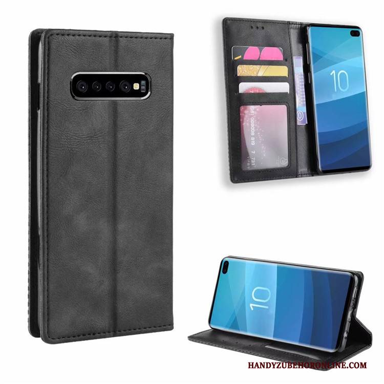 Hülle Samsung Galaxy S10 Retro Blau Magnetschließe, Case Samsung Galaxy S10 Schutz Handyhüllen Business