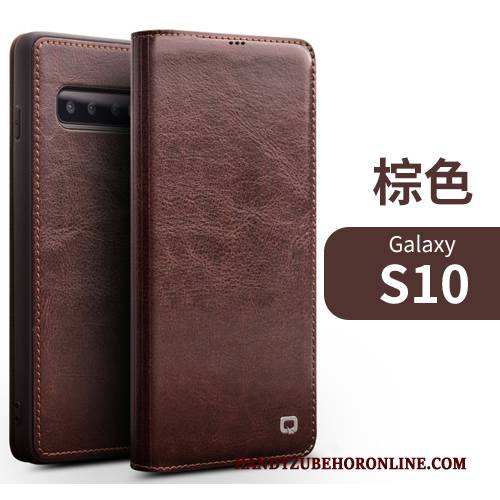 Hülle Samsung Galaxy S10 Schutz Kuh Karte, Case Samsung Galaxy S10 Leder Schwarz Handyhüllen