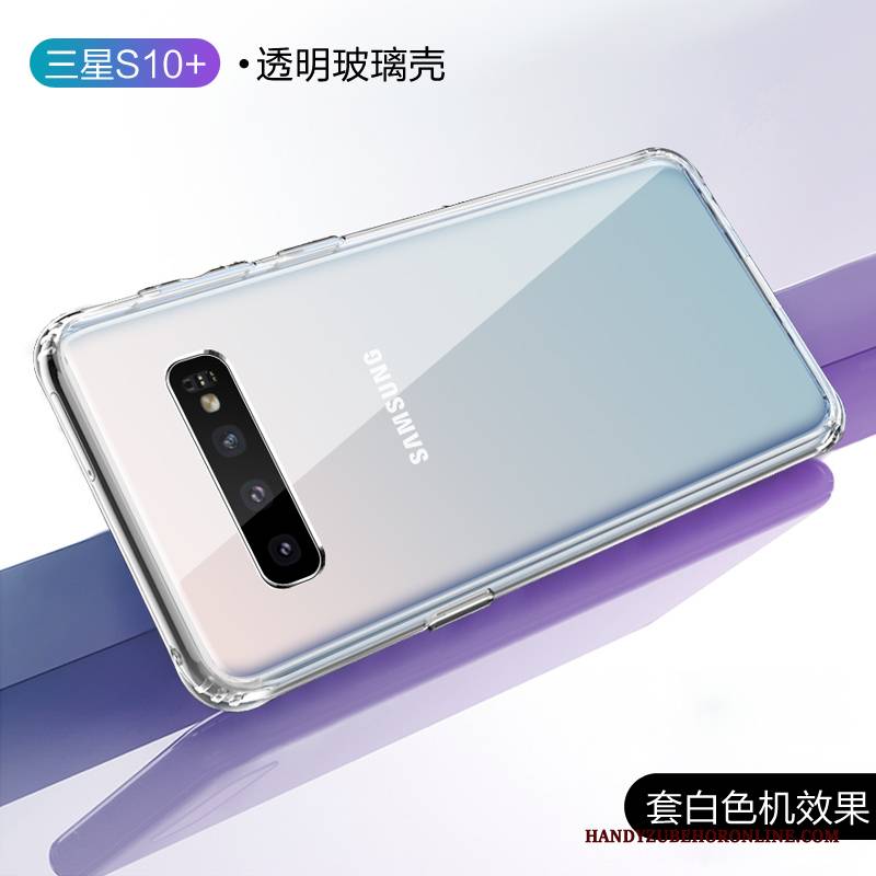 Hülle Samsung Galaxy S10+ Schutz Weiß Transparent, Case Samsung Galaxy S10+ Silikon Glas Trendmarke