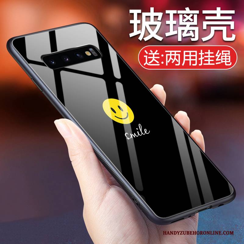 Hülle Samsung Galaxy S10+ Silikon Anti-sturz Smiley, Case Samsung Galaxy S10+ Karikatur Einfach Schwarz