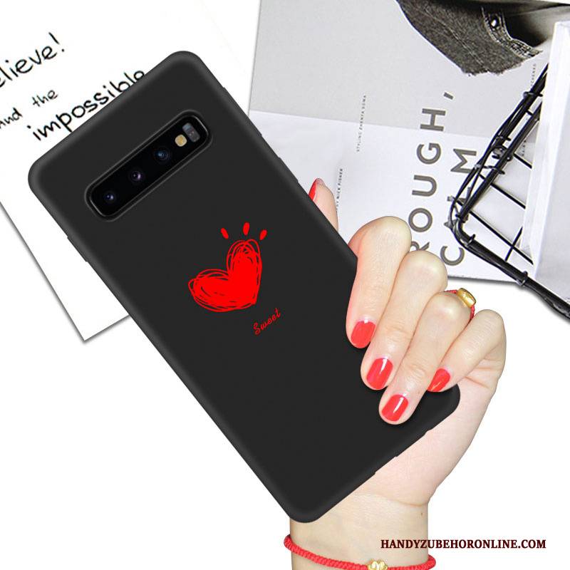 Hülle Samsung Galaxy S10+ Taschen Anti-sturz Schwarz, Case Samsung Galaxy S10+ Karikatur Trend Netto Rot