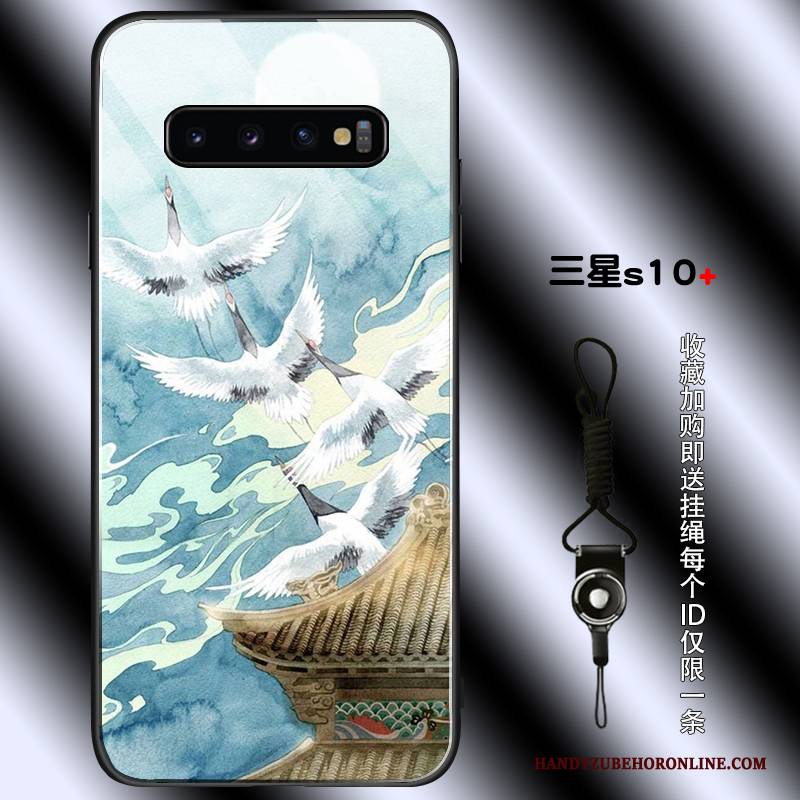 Hülle Samsung Galaxy S10+ Taschen Blau Glas, Case Samsung Galaxy S10+ Schutz Einfach Kran