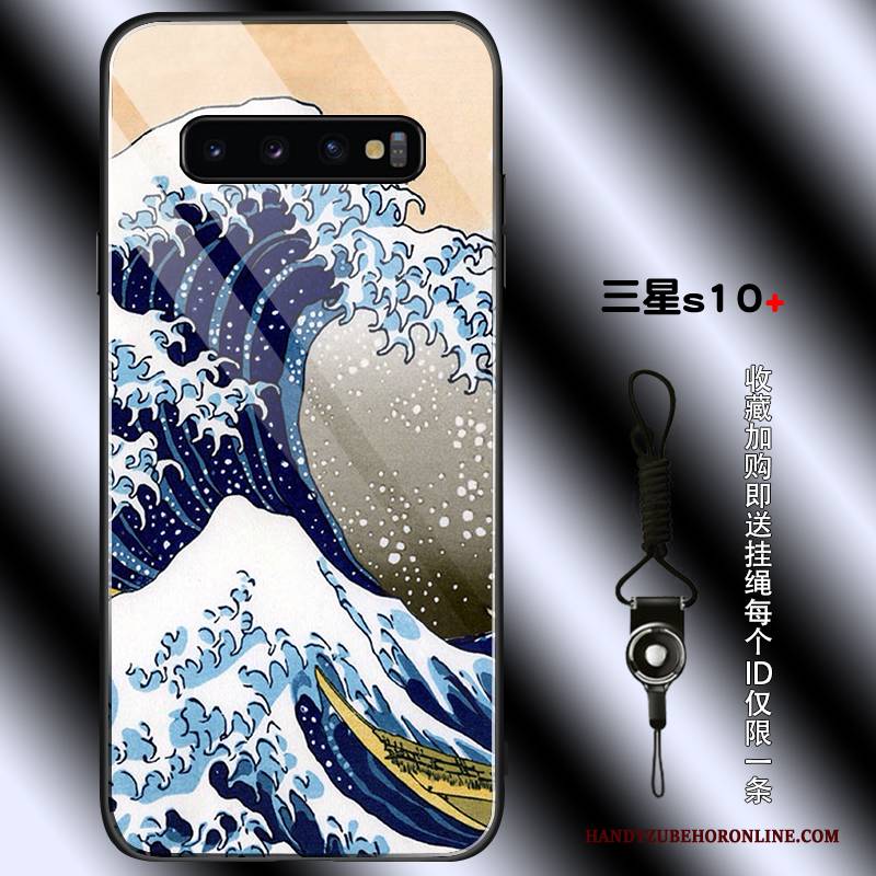 Hülle Samsung Galaxy S10+ Taschen Blau Glas, Case Samsung Galaxy S10+ Schutz Einfach Kran