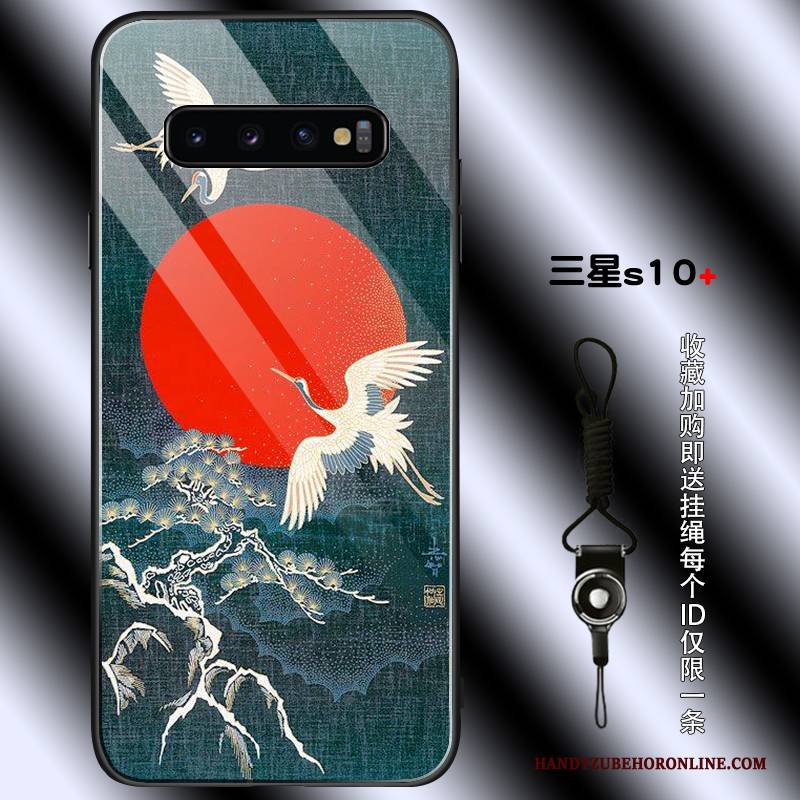 Hülle Samsung Galaxy S10+ Taschen Blau Glas, Case Samsung Galaxy S10+ Schutz Einfach Kran