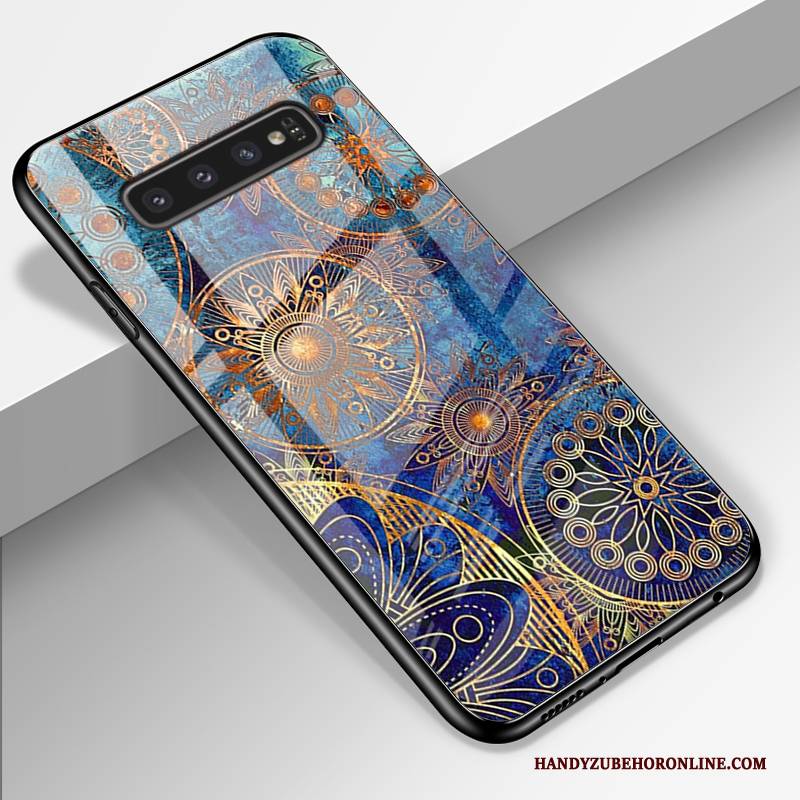 Hülle Samsung Galaxy S10 Taschen Glas Trend, Case Samsung Galaxy S10 Silikon Blau Anti-sturz