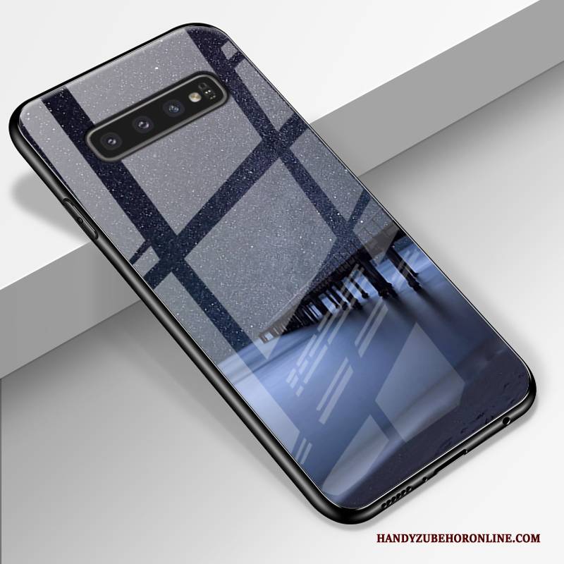 Hülle Samsung Galaxy S10 Taschen Glas Trend, Case Samsung Galaxy S10 Silikon Blau Anti-sturz