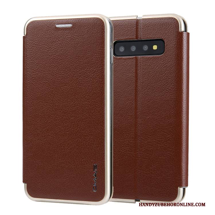 Hülle Samsung Galaxy S10+ Taschen Handyhüllen Anti-sturz, Case Samsung Galaxy S10+ Lederhülle Karte Grau