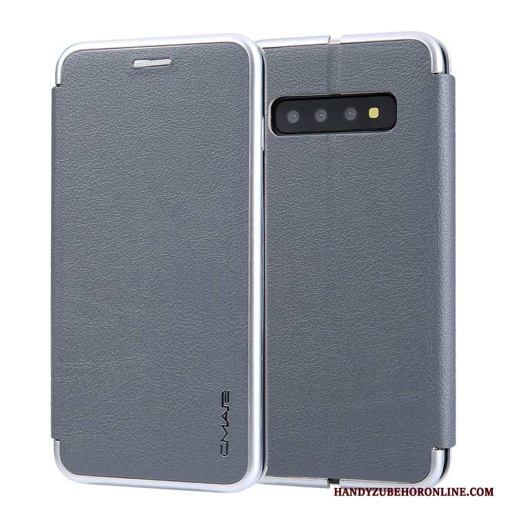 Hülle Samsung Galaxy S10+ Taschen Handyhüllen Anti-sturz, Case Samsung Galaxy S10+ Lederhülle Karte Grau