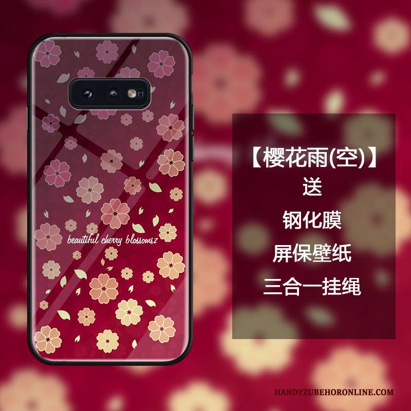 Hülle Samsung Galaxy S10e Taschen Gehärtetes Glas Persönlichkeit, Case Samsung Galaxy S10e Schutz Sakura Rot