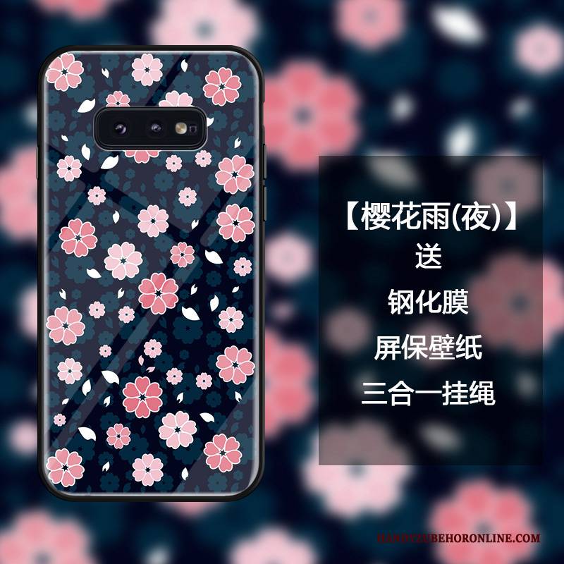 Hülle Samsung Galaxy S10e Taschen Gehärtetes Glas Persönlichkeit, Case Samsung Galaxy S10e Schutz Sakura Rot