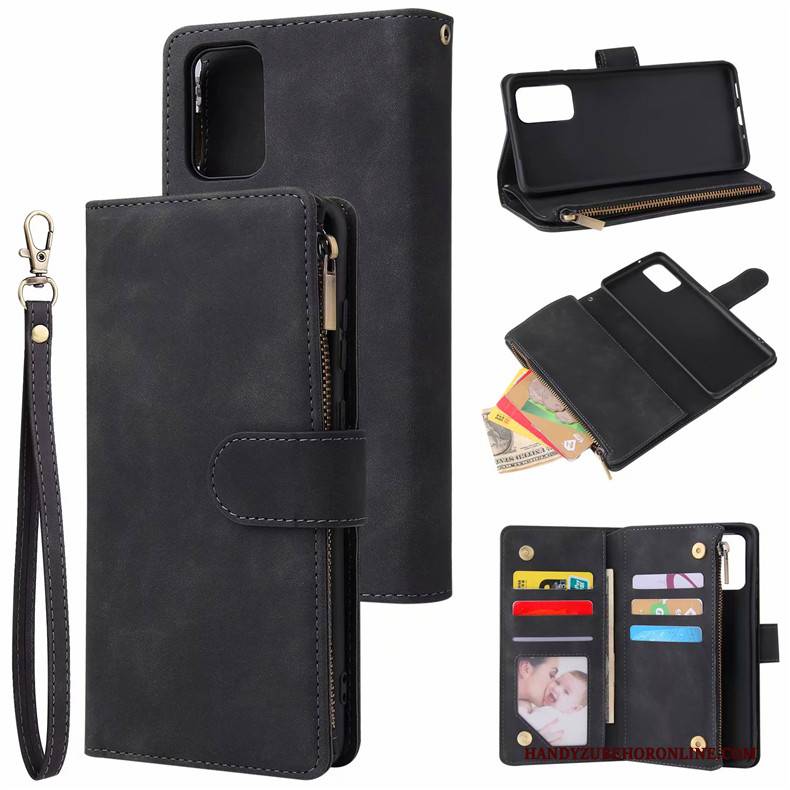 Hülle Samsung Galaxy S20+ Folio Karte Reißverschluss, Case Samsung Galaxy S20+ Geldbörse Schwarz