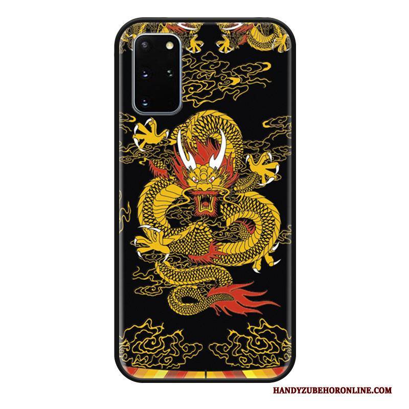 Hülle Samsung Galaxy S20 Silikon Drachenmuster Chinesische Art, Case Samsung Galaxy S20 Retro Schwarz Handyhüllen