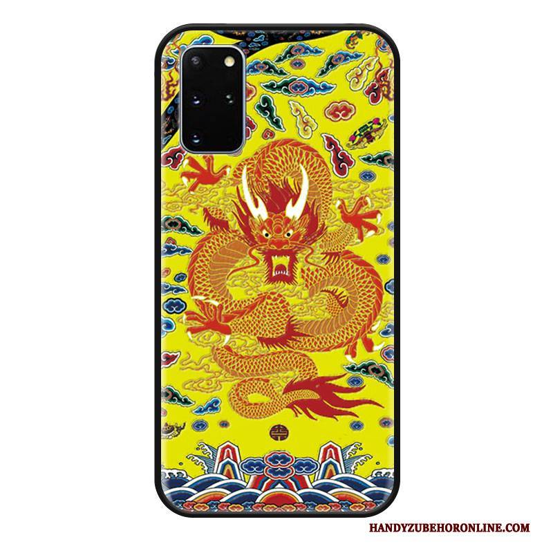 Hülle Samsung Galaxy S20 Silikon Drachenmuster Chinesische Art, Case Samsung Galaxy S20 Retro Schwarz Handyhüllen