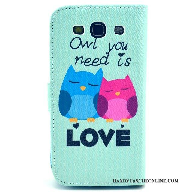 Hülle Samsung Galaxy S3 Karikatur Grün Katzen, Case Samsung Galaxy S3 Folio Handyhüllen