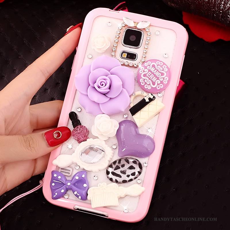 Hülle Samsung Galaxy S5 Karikatur Schlank Rosa, Case Samsung Galaxy S5 Schutz Handyhüllen Hängende Verzierungen