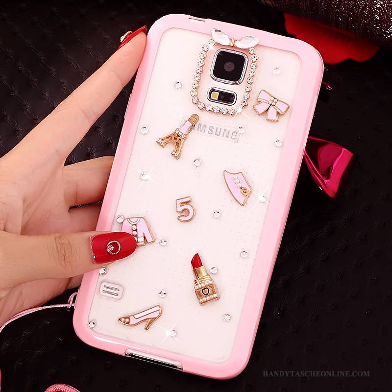 Hülle Samsung Galaxy S5 Karikatur Schlank Rosa, Case Samsung Galaxy S5 Schutz Handyhüllen Hängende Verzierungen