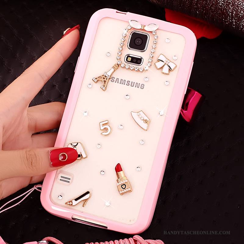 Hülle Samsung Galaxy S5 Karikatur Schlank Rosa, Case Samsung Galaxy S5 Schutz Handyhüllen Hängende Verzierungen